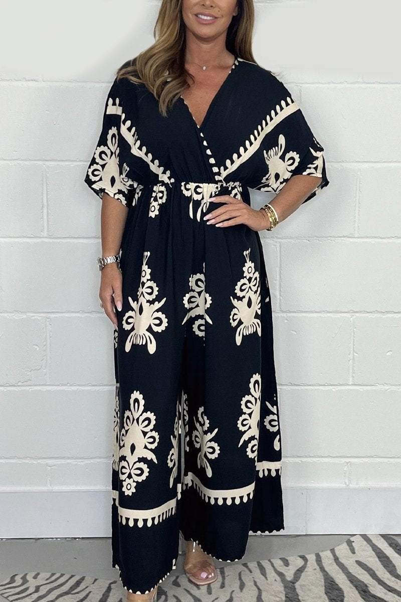 Printed jumpsuit with crossed front 